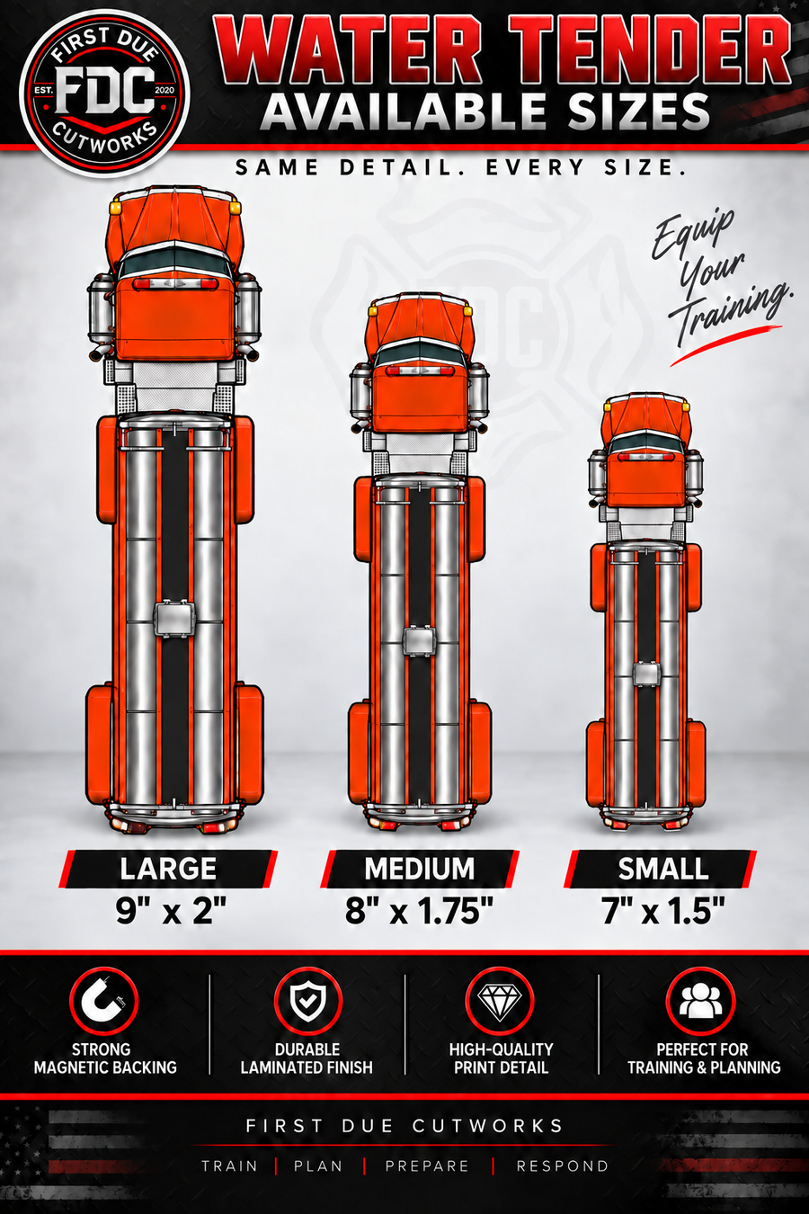 Water Tender training magnet sizes with slim matching tractor wheel wells