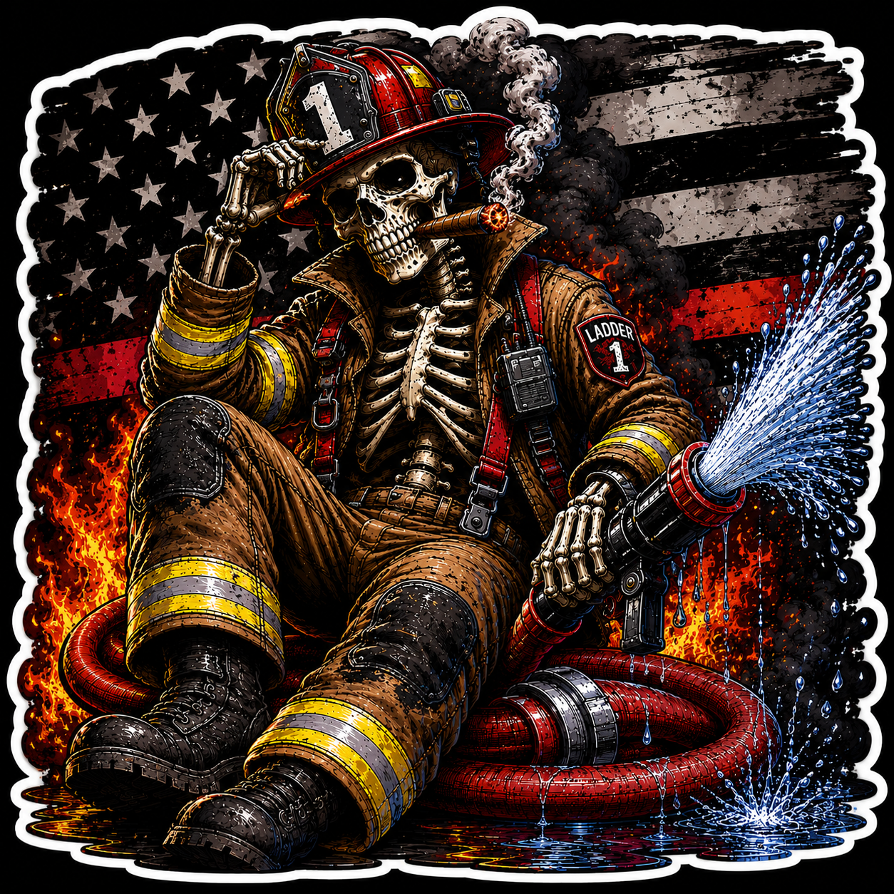 Thin Red Line Skeleton Die-Cut Vinyl Sticker