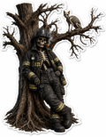 Cat Skeleton in Tree Die-Cut Vinyl Sticker