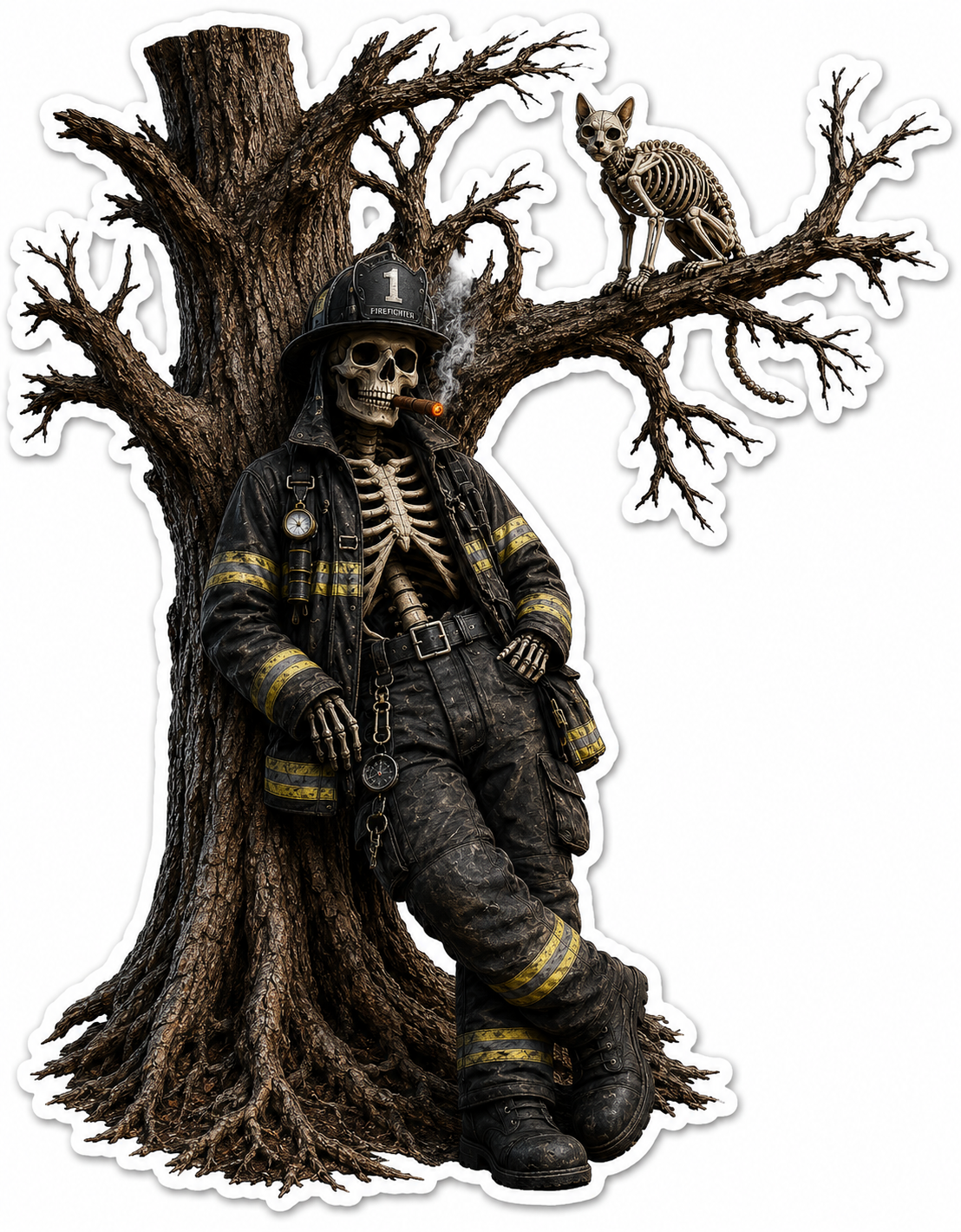 Cat Skeleton in Tree Die-Cut Vinyl Sticker