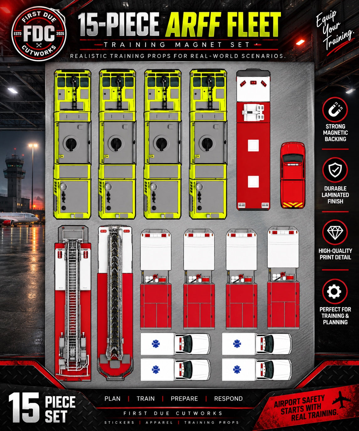 15-Piece Ready-to-Go ARFF Fleet Training Magnet Set - Approved