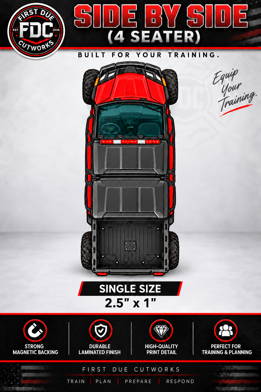 Side by Side (4 Seater) — light bar directly behind windshield, 2.5 by 1 inches