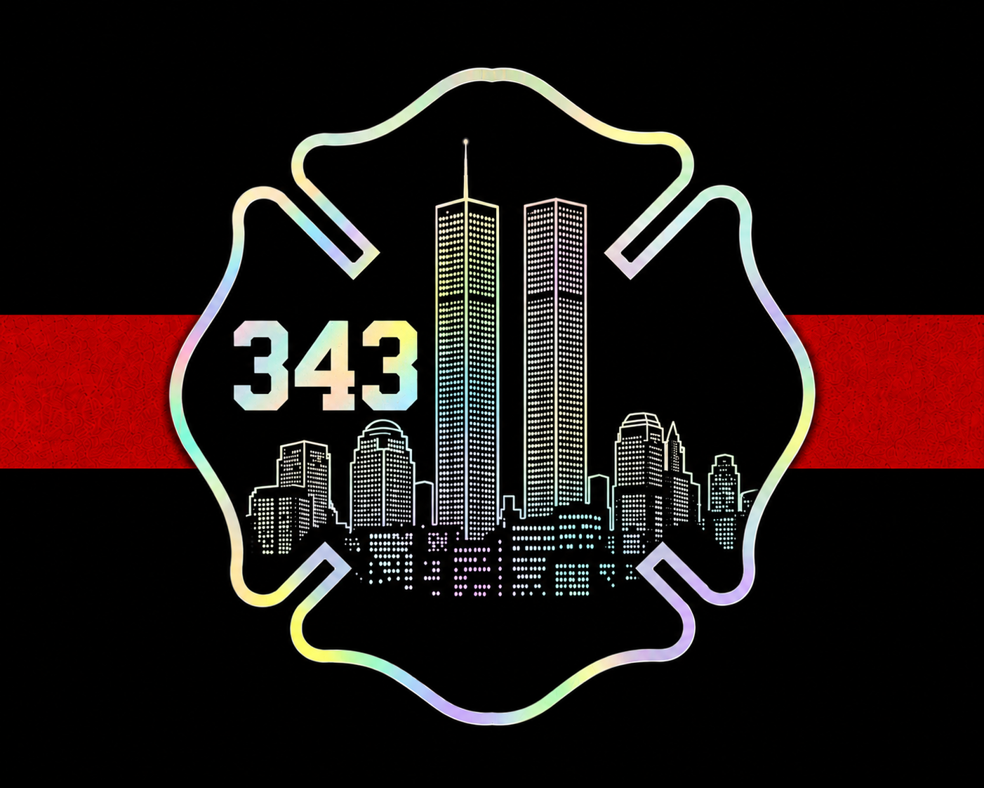 Twin Towers 343 holographic die-cut sticker
